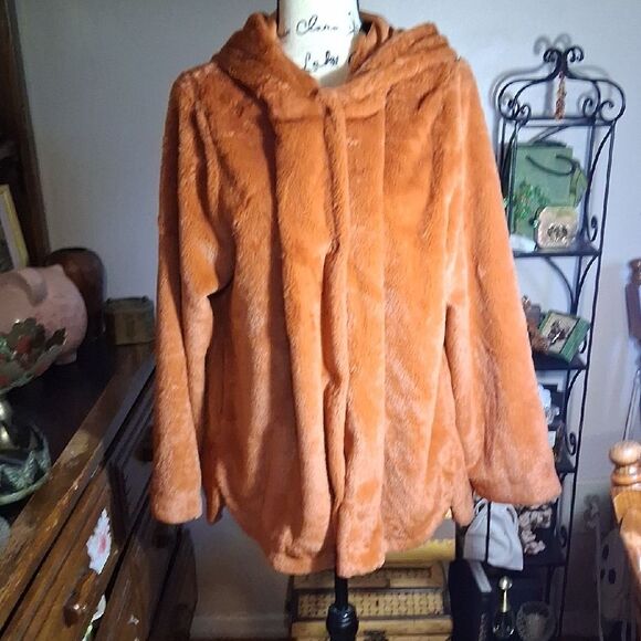 Nwot Cuddl Duds Cozy Rust Color Faux Fur Women's Jacket Size Large - Picture 1 of 8